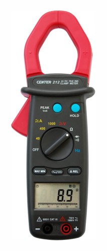 Multimetr cęgowy CENTER 212 mierzy prądy stałe i przemienne do 1000 A, ma funkcje True RMS. Sprawdza wartość szczytową, maksymalną i minimalną, względną i ciągłość. Mierzy rezystancję i częstotliwość. Oferuje go Labimed Electronics.