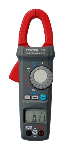 Multimetr cęgowy CENTER 252 mierzy prądy stałe i przemienne do 60/600 A, napięcia do 600 V oraz rezystancję do 1000 Ω . Ma funkcję True RMS. Mierzy wartość szczytową. Sprawdza ciągłość. Oferuje go Labimed Electronics.