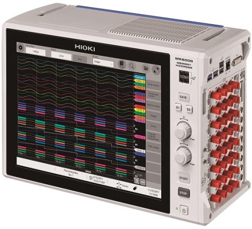 HIOKI MR6000-01 rejestrator oscyloskopowy: 32 kanały analogowe lub 128 logicznych, 8 modułów wejściowych,  próbkowanie 200 MSa/s, pasmo DC-30 MHz, obliczanie przebiegu w czasie rzeczywistym, obliczanie filtru cyfrowego